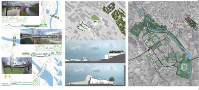 Benevento (2007-2009). Riqualificazione del Rione Libertà e nuove sedi universitarie nel centro stori-co. Una spina verde attraversata da una navetta a idrogeno fra le stazioni di due linee della Metropoli-tana regionale è la premessa per la rigenerazione del quartiere, legato al centro storico tramite nuovi «ponti abitati». Le nuove attrezzature universitarie si innervano su un percorso pedonale dal centro verso valle Pica Benevento