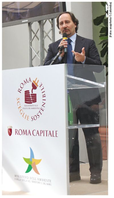 L’assessore Visconti durante l’intervento di presentazione del Manifesto per la Sostenibilità Ambientale, all’Aranciera di San Sisto a Roma Assessore Marco Visconti
